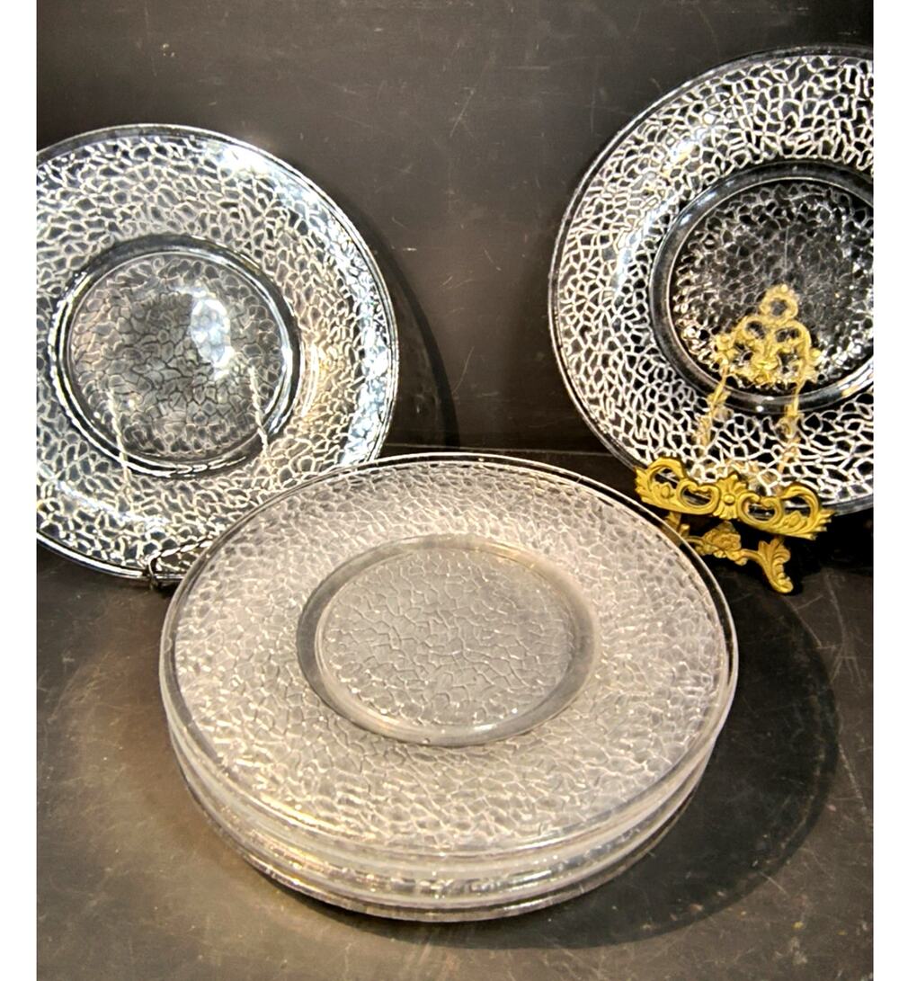 2054.  Set of 8 L.E. Smith By Cracky Crackle Plates Salad Bread Dessert 1930s